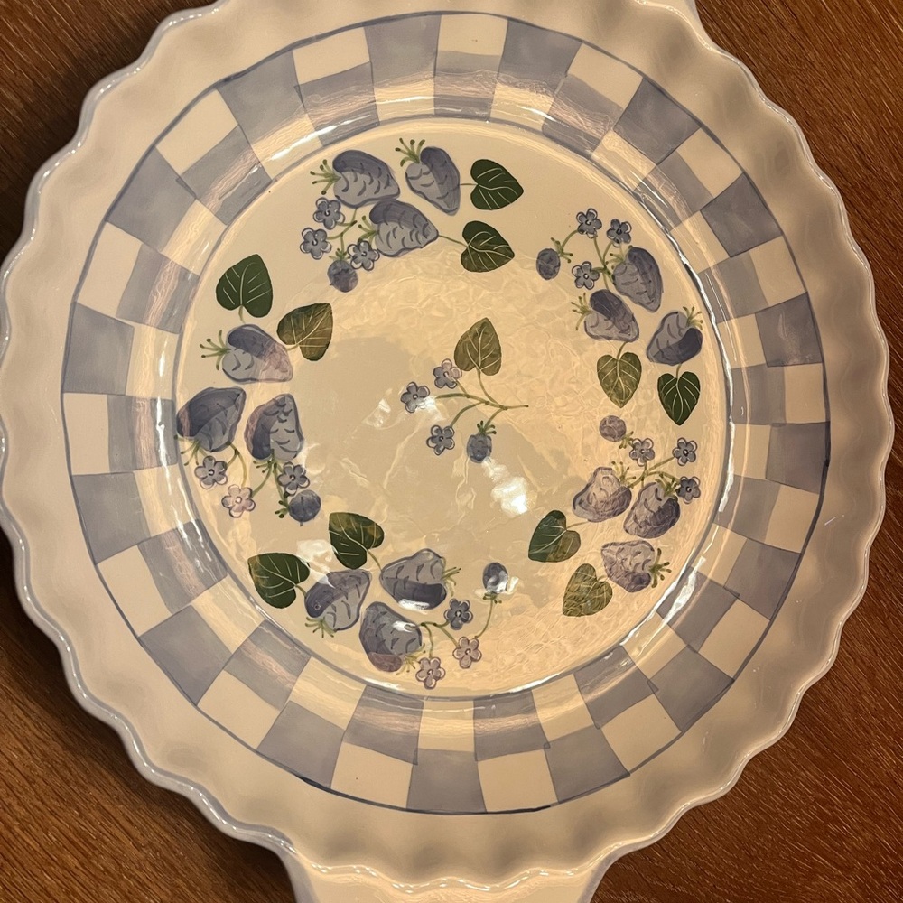 Mesa International Large Handled Serving Plate - Blue Checker and Raspberries